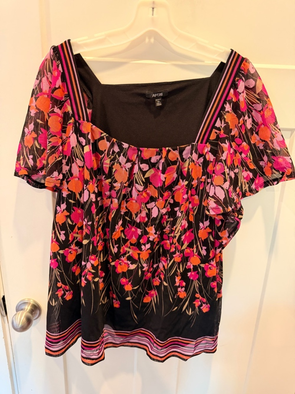 Apt 9 Floral Off Shoulder Blouse 2X Black Pink Ruffle Sheer Plus Size Top